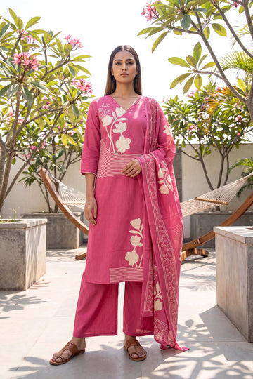 Rose Quartz Cotton Dupatta Set