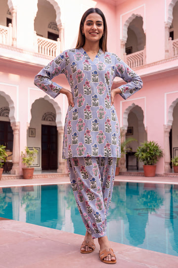 Cerulean Whisper Cotton Farshi Salwar Set
