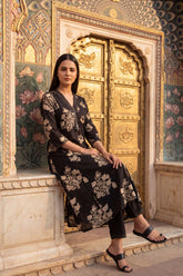 Amber Dabu Onyx Floral Cotton Suit Set