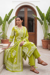 Lime Blossom Crest Floral Cotton Dupatta Set | Me&My