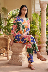 Cream Bloom Cascade Floral Cotton Co-ord Set