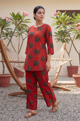 Crimson Angles: Red Geometric Cotton Co-ord Set | Me&My