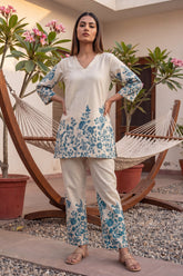 Indigo Damask Off-White & Cobalt Floral Cotton Co-ord Set
