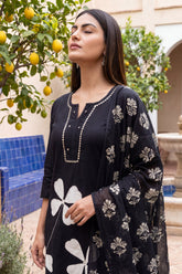 Onyx Shade Floral Embroidered Cotton Suit Set