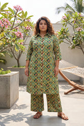 Teal Heritage Cotton Co-ord | Multi-Color Ikat Diamond Print | Me&My