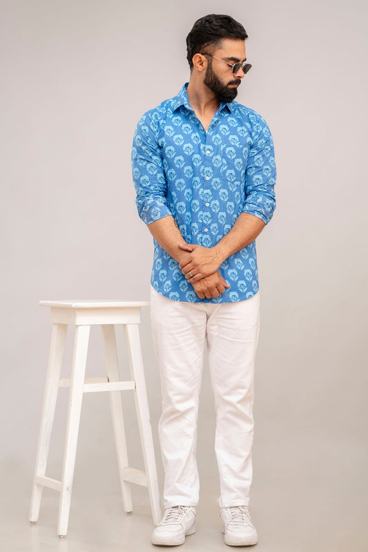 Classic Blue Bloom Floral Cotton Shirt - Me&My