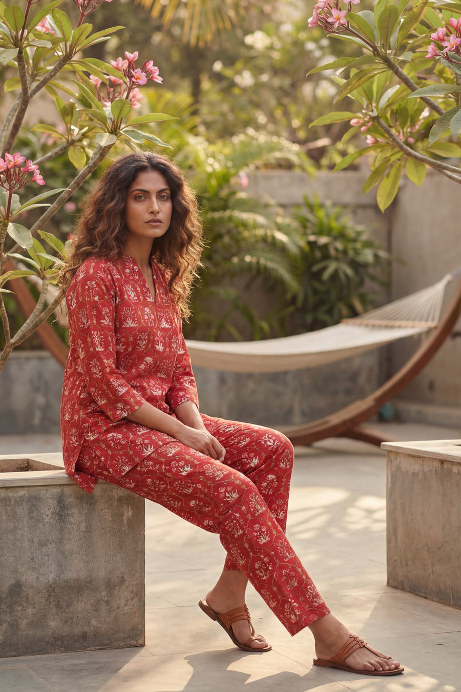 Ikat Geometry Red Cotton Co-ord Set — image 5