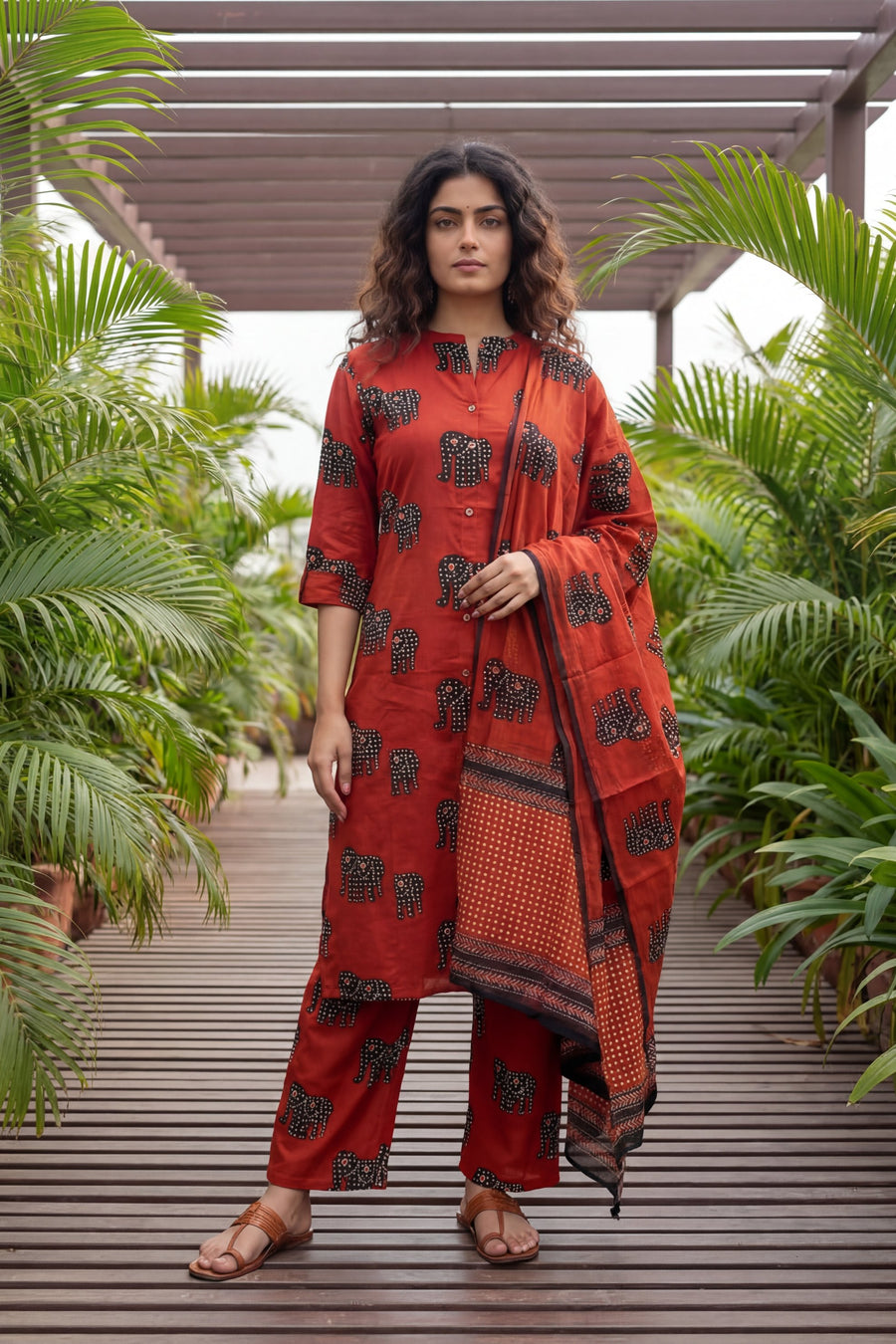 Crimson Herd Luxe Elephant Cotton Dupatta Set — image 11