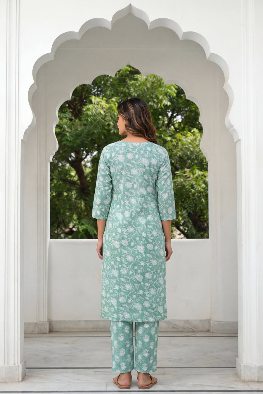 Teal Rose Drift Floral Cotton Dupatta Set — image 8