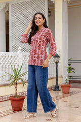 Crimsontrail Maroon Printed Cotton Top - Me&My