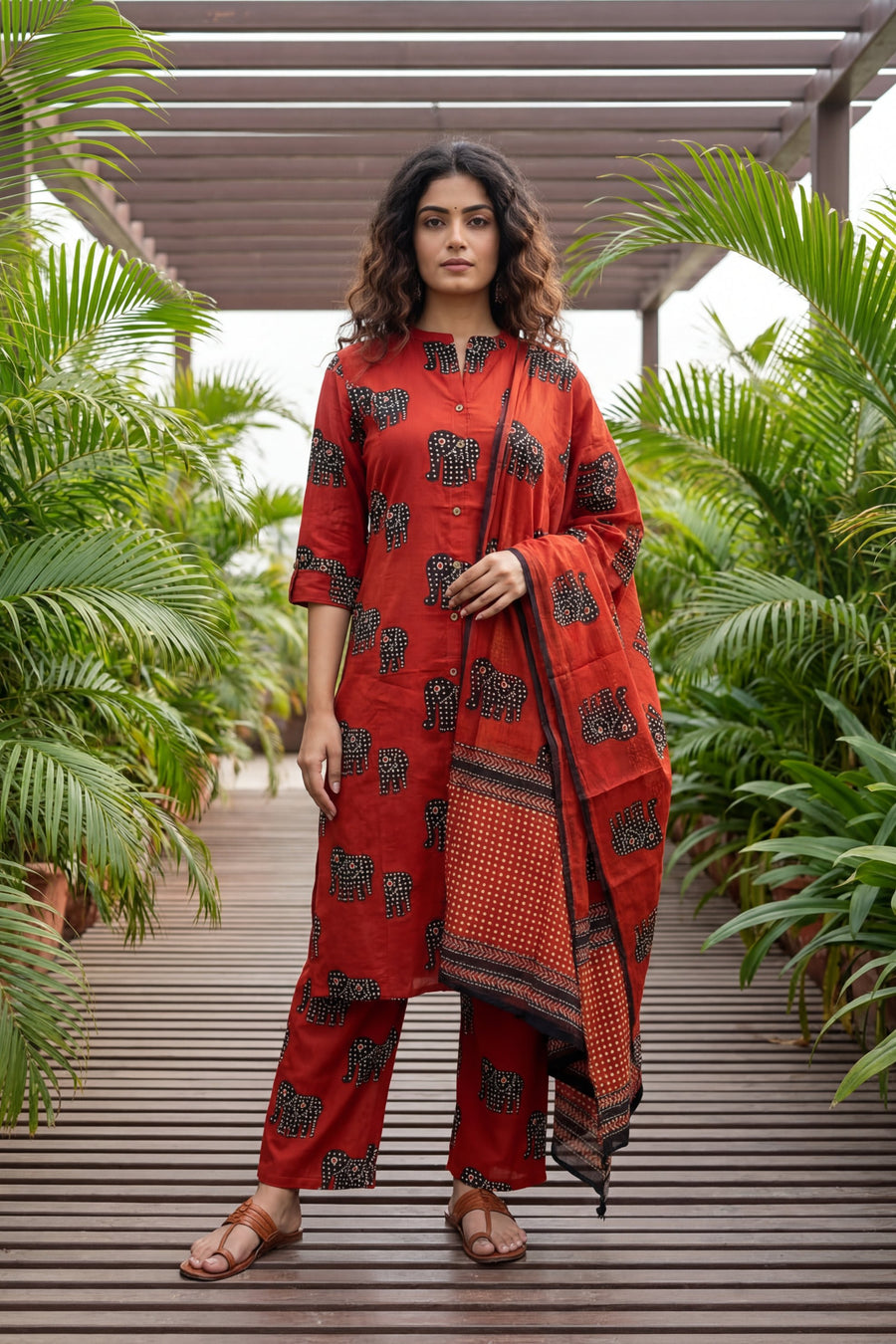Crimson Herd Luxe Elephant Cotton Dupatta Set — image 10