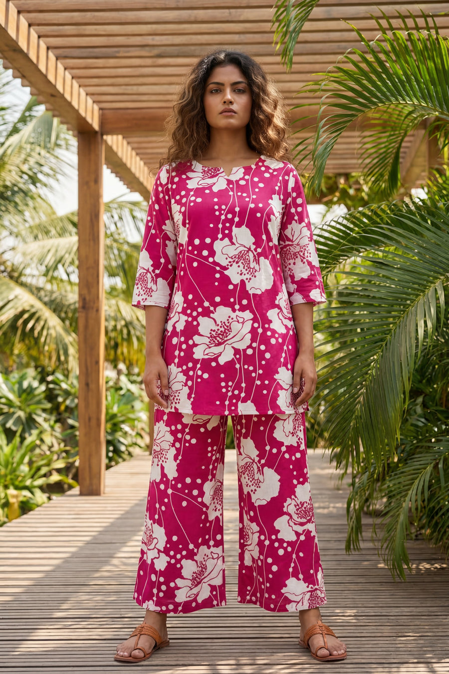 Blossom Garden Bright Pink Floral Cotton Co-ord Set — image 7
