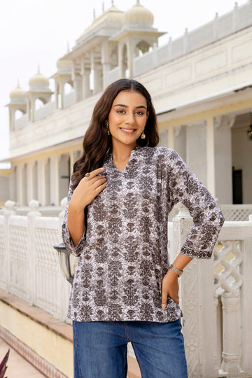 Mistveil Printed Cotton Top