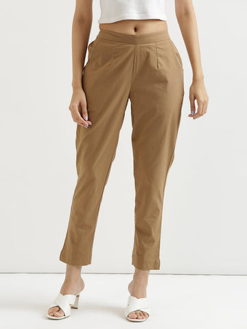 Coffee Brown Cotton Women's Pant
