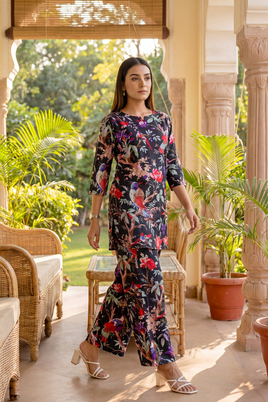 Elegant Black Cotton Botanical Co-ord Set — image 9