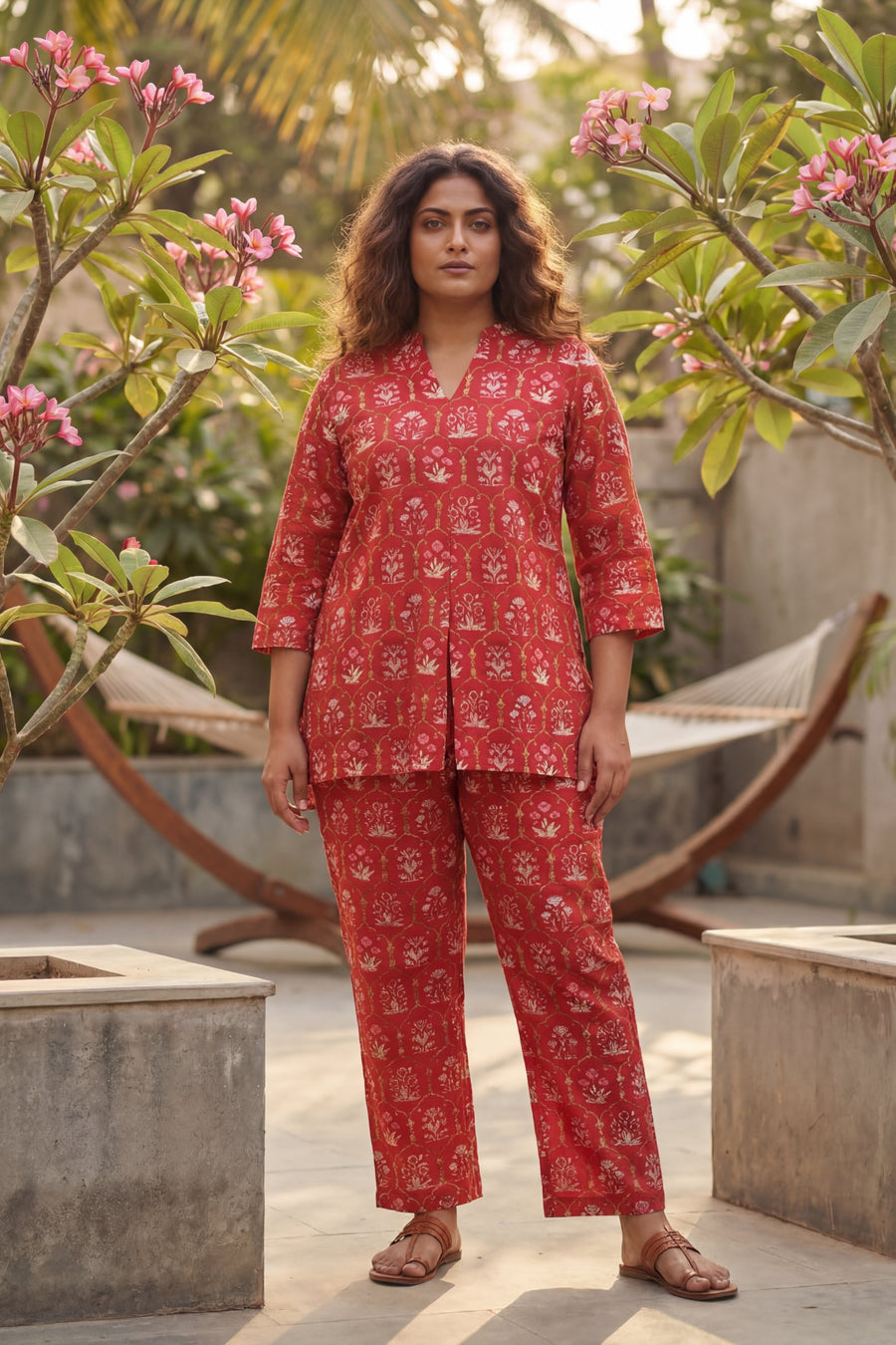 Ikat Geometry Red Cotton Co-ord Set — image 10