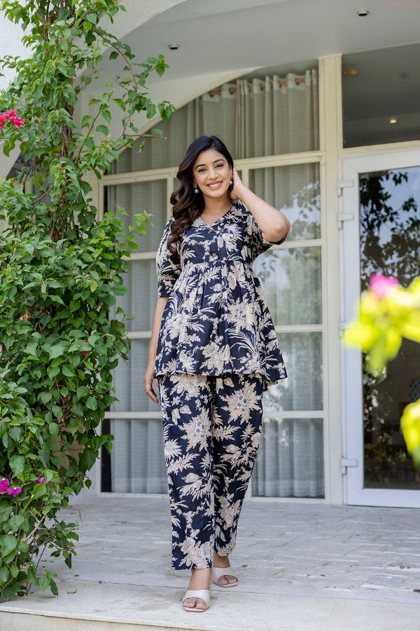 Shadowthread Black Cotton Co-ord Set