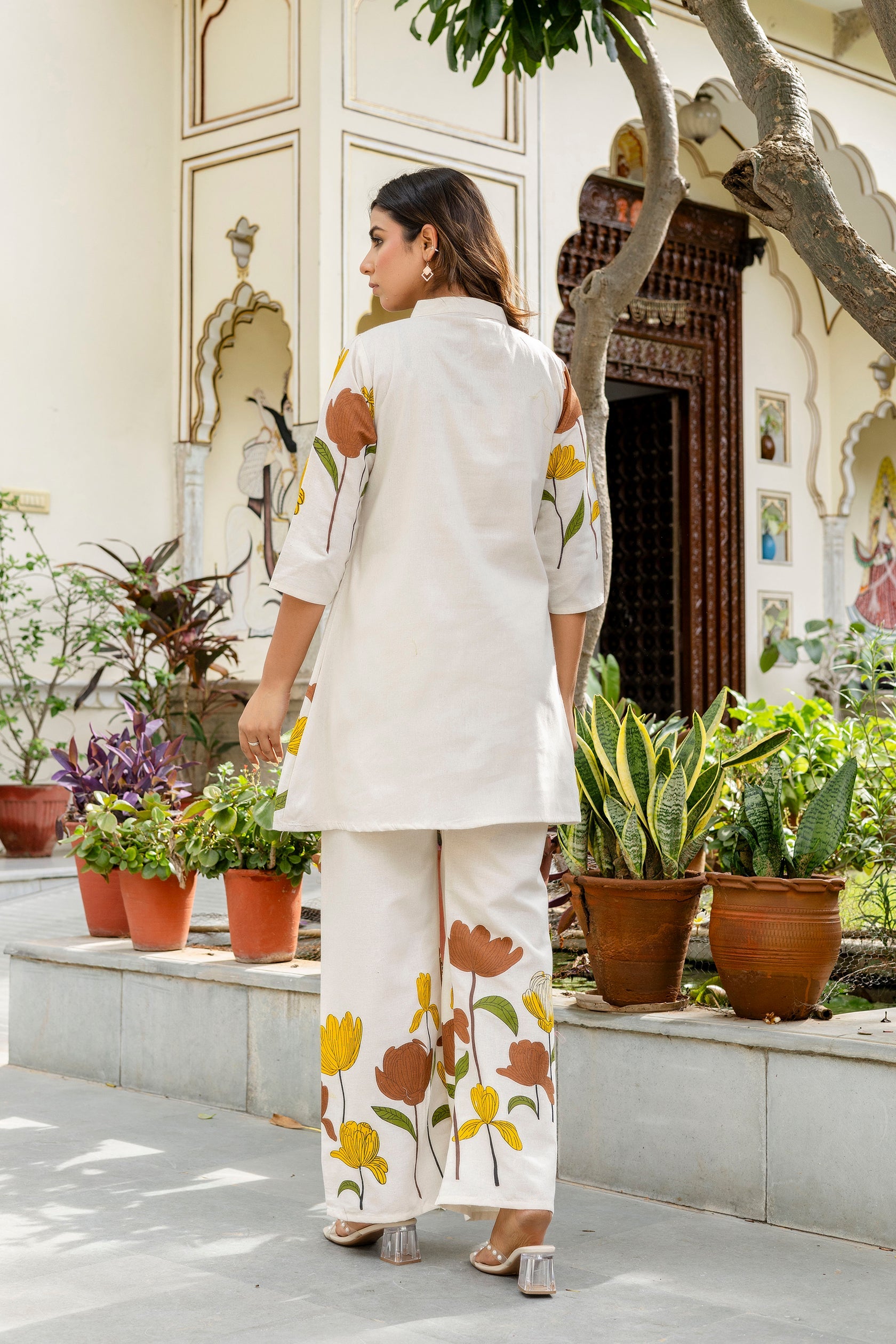 Creamrose Off-White & Pink Floral Cotton Flex Co-ord Set from Me&My