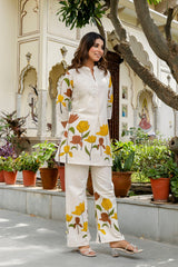 Creamrose Off-White & Pink Floral Cotton Flex Co-ord Set from Me&My