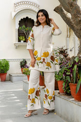 Creamrose Off-White & Pink Floral Cotton Flex Co-ord Set from Me&My