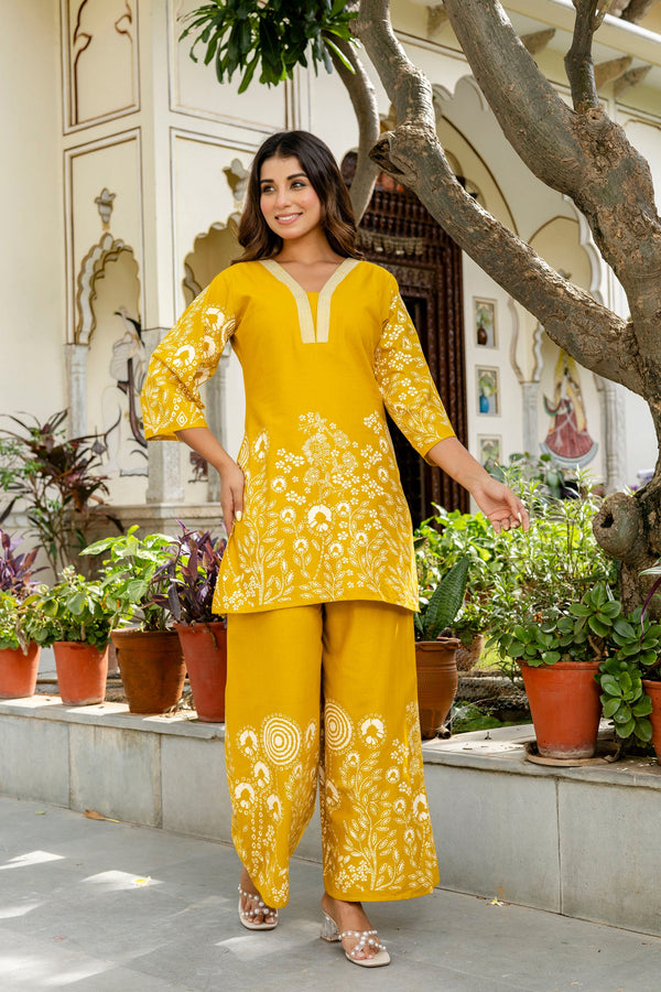 Buttergleam Yellow Botanical Cotton Flex Co-ord Set