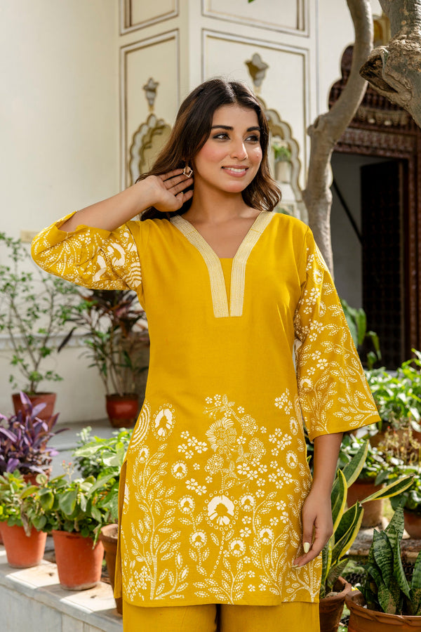 Buttergleam Yellow Botanical Cotton Flex Co-ord Set