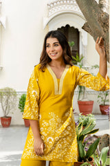 Buttergleam Yellow Botanical Cotton Flex Co-ord Set from Me&My