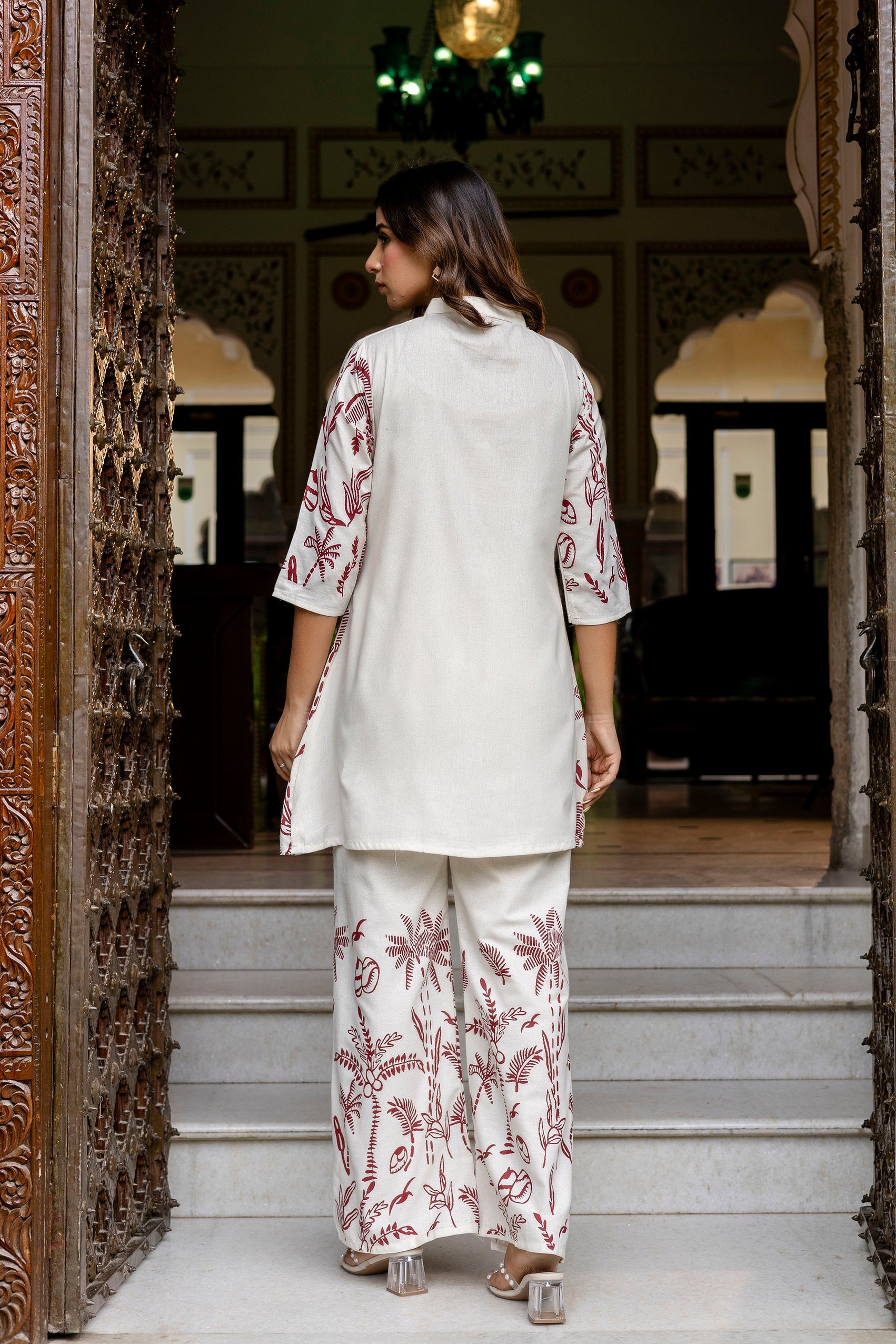 Almondbloom Off-White & Maroon Floral Cotton Flex Co-ord Set from Me&My