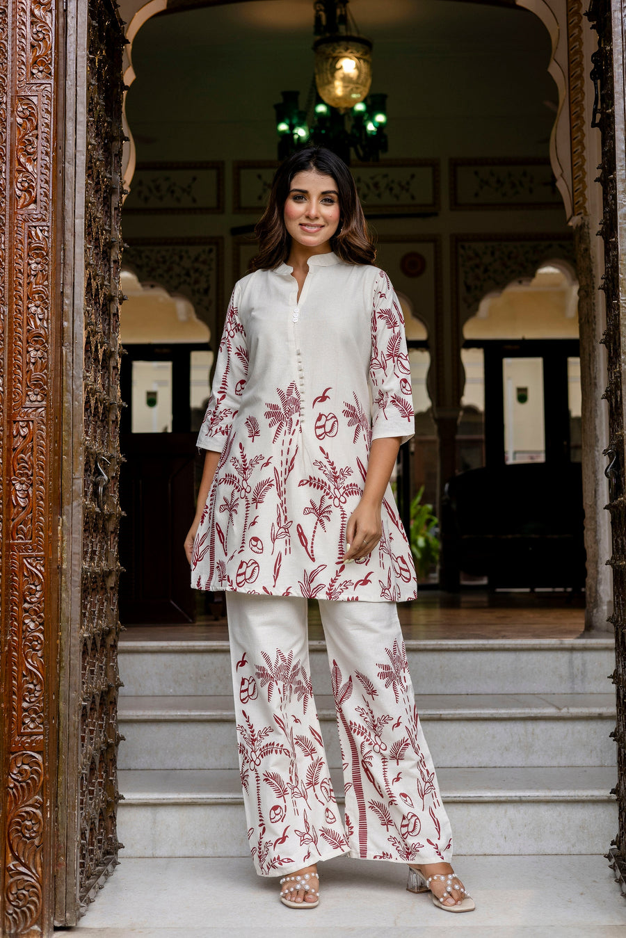 Almondbloom Off-White & Maroon Floral Cotton Flex Co-ord Set — image 9