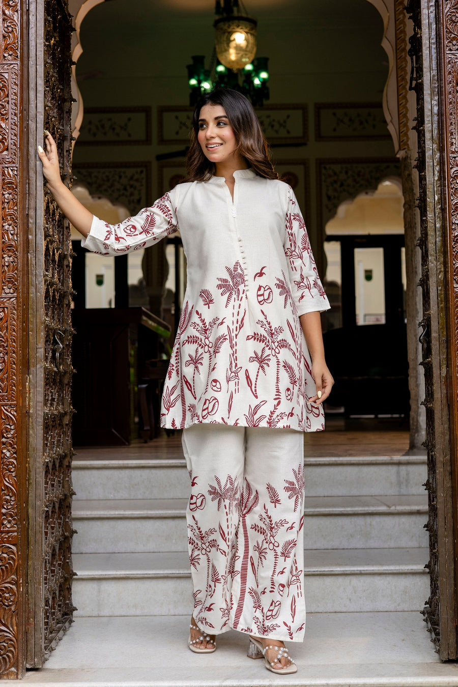Almondbloom Off-White & Maroon Floral Cotton Flex Co-ord Set — image 7