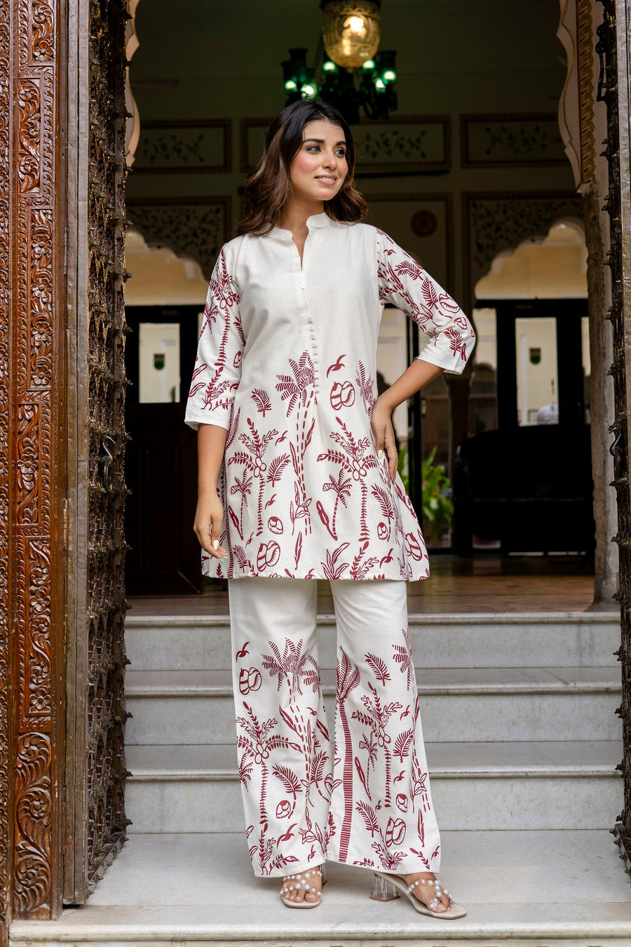 Almondbloom Off-White & Maroon Floral Cotton Flex Co-ord Set — image 6