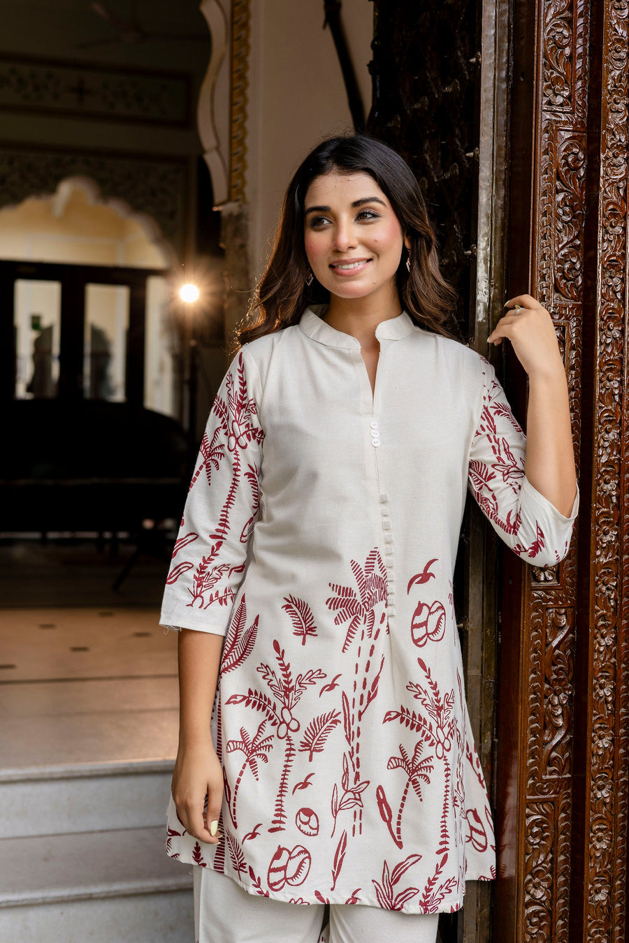 Almondbloom Off-White & Maroon Floral Cotton Flex Co-ord Set — image 3