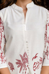 Almondbloom Off-White & Maroon Floral Cotton Flex Co-ord Set from Me&My