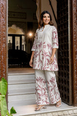 Almondbloom Off-White & Maroon Floral Cotton Flex Co-ord Set from Me&My