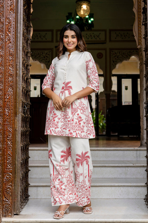 Frostshade Off-White & Blue Botanical Cotton Flex Co-ord Set