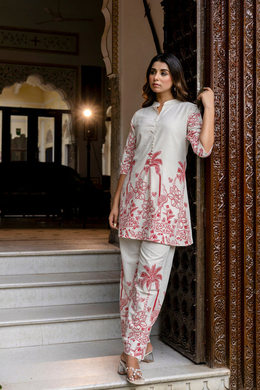 Frostshade Off-White & Blue Botanical Cotton Flex Co-ord Set - Me&My