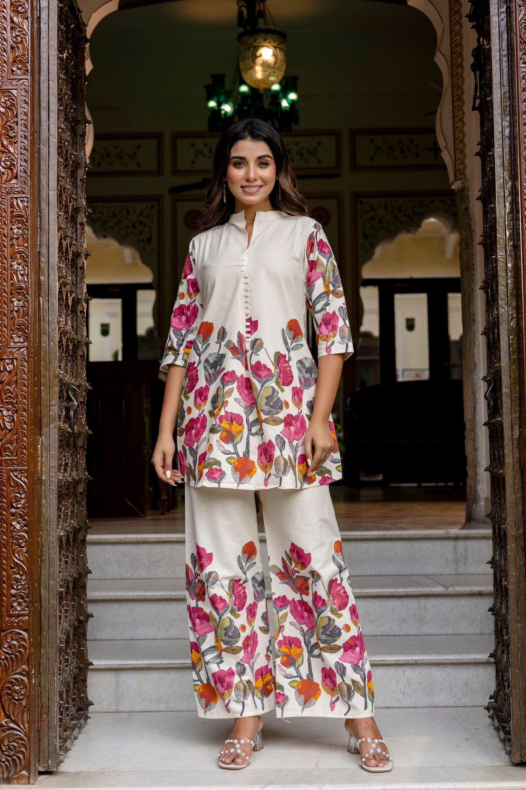 Mistwood Off-White & Grey Botanical Cotton Flex Co-ord Set from Me&My