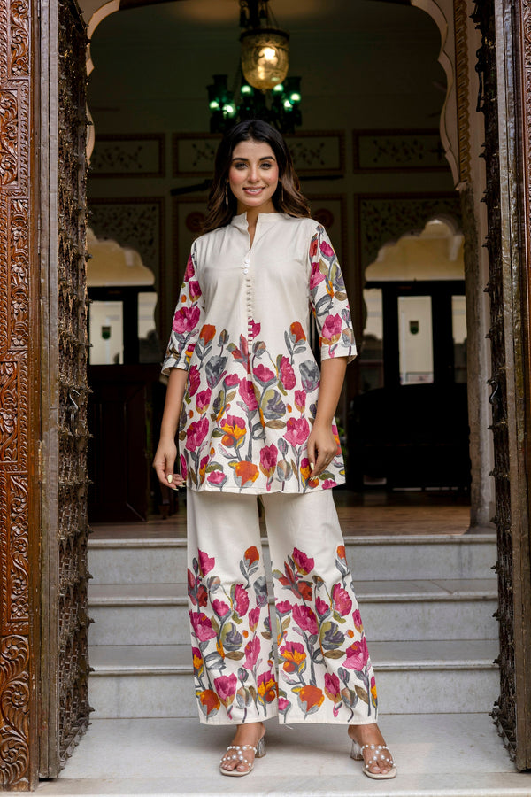 Mistwood Off-White & Grey Botanical Cotton Flex Co-ord Set