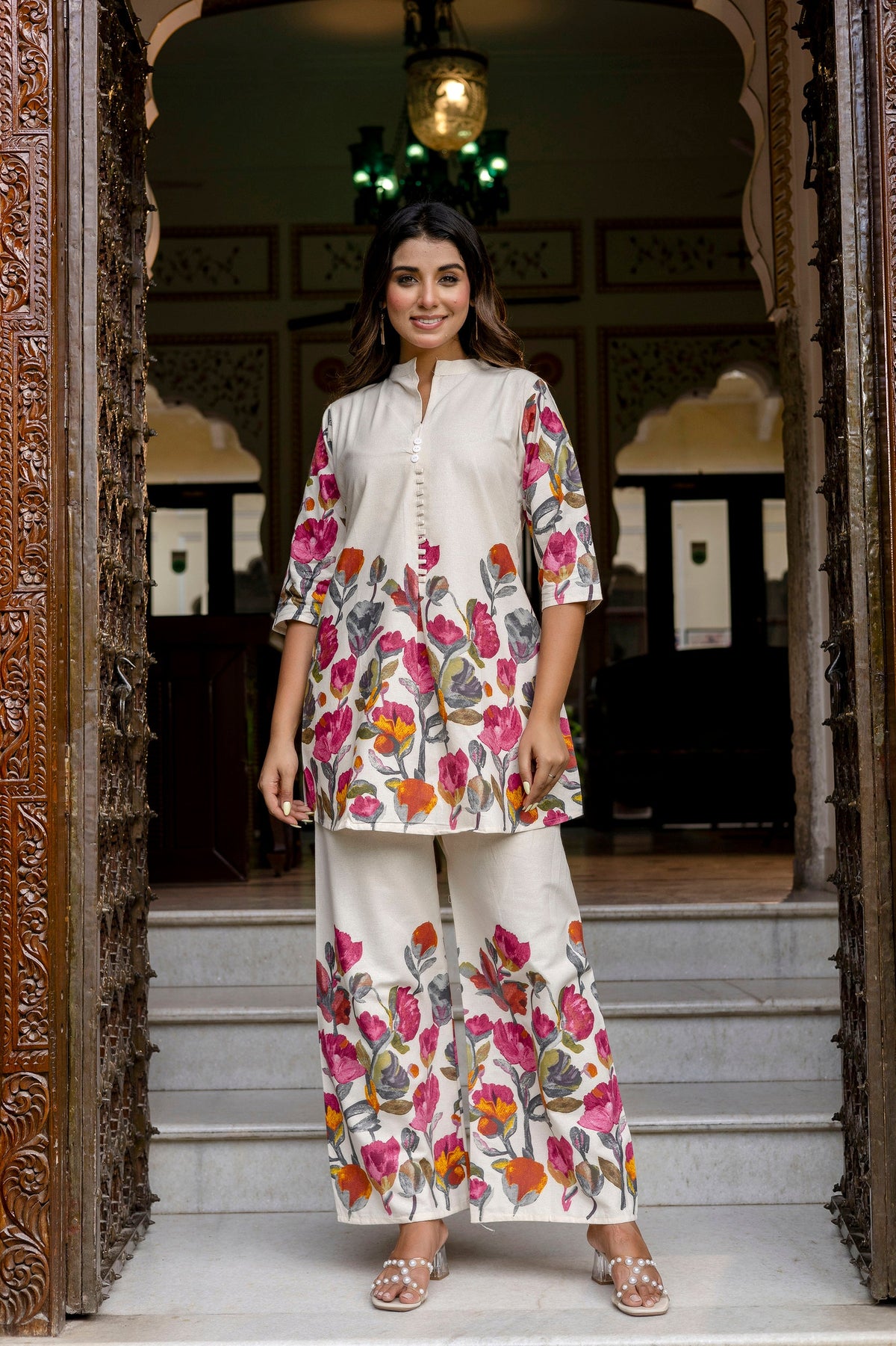 Mistwood Off-White & Grey Botanical Cotton Flex Co-ord Set from Me&My