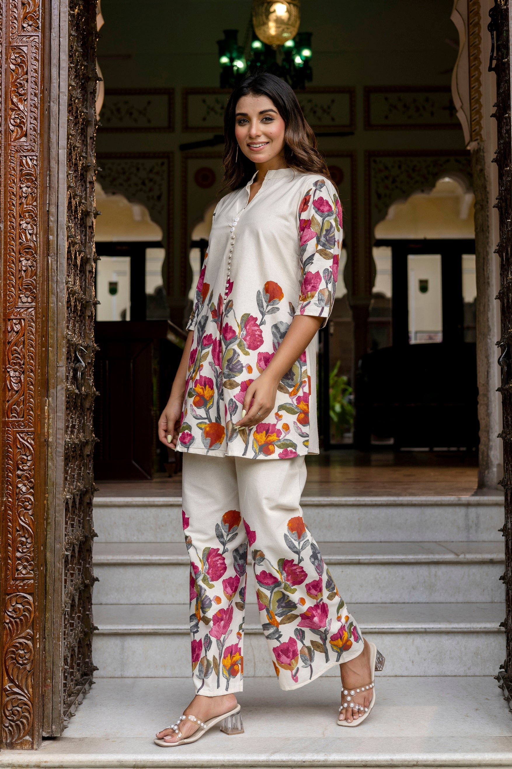 Mistwood Off-White & Grey Botanical Cotton Flex Co-ord Set from Me&My