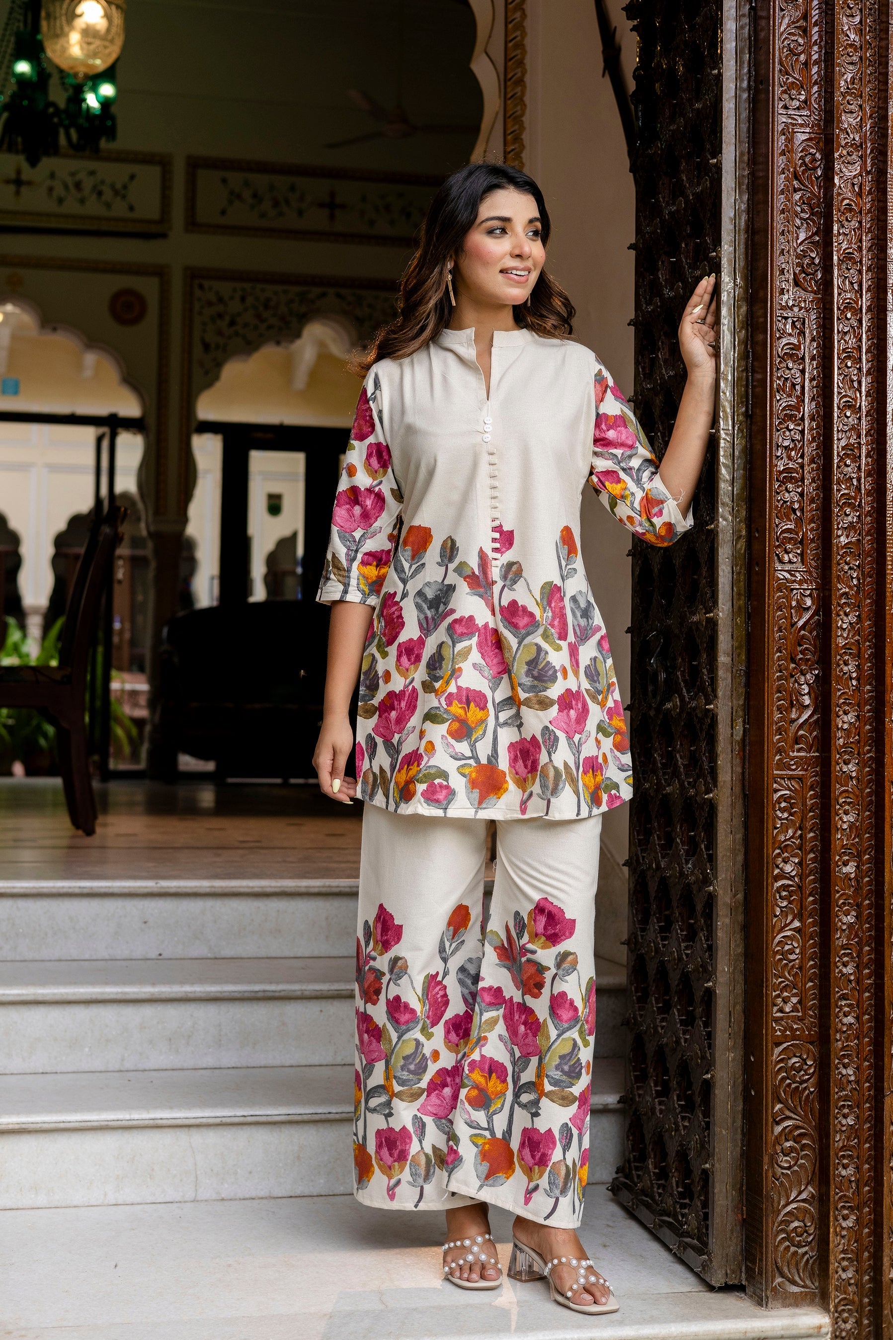 Mistwood Off-White & Grey Botanical Cotton Flex Co-ord Set from Me&My