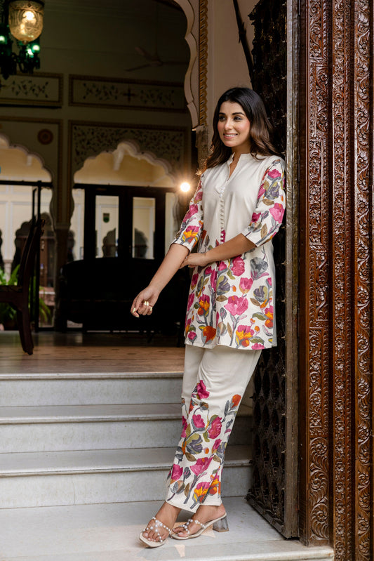 Mistwood Off-White & Grey Botanical Cotton Flex Co-ord Set - Me&My