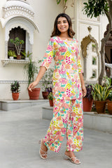 Off-White Cotton Floral Co-ord Set