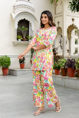 Off-White Cotton Floral Co-ord Set