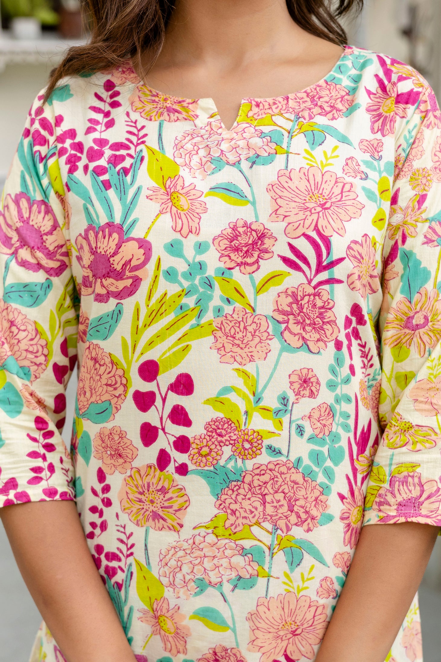 Off-White Cotton Floral Co-ord Set