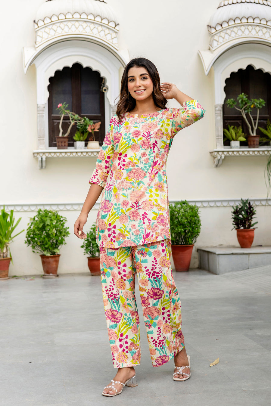 Off-White Cotton Floral Co-ord Set — image 9