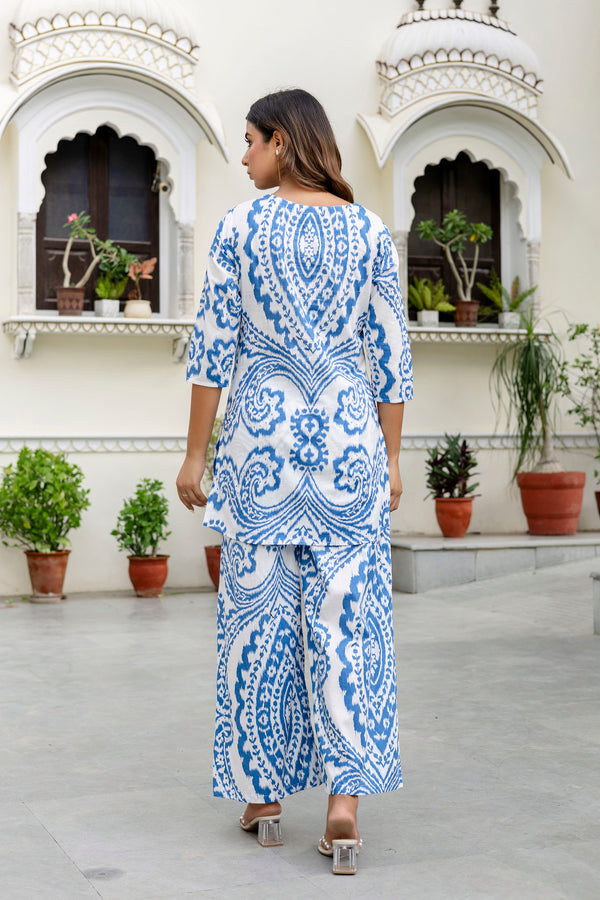 Navy Blue Cotton Abstract Co-ord Set