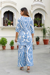 Navy Blue Cotton Abstract Co-ord Set