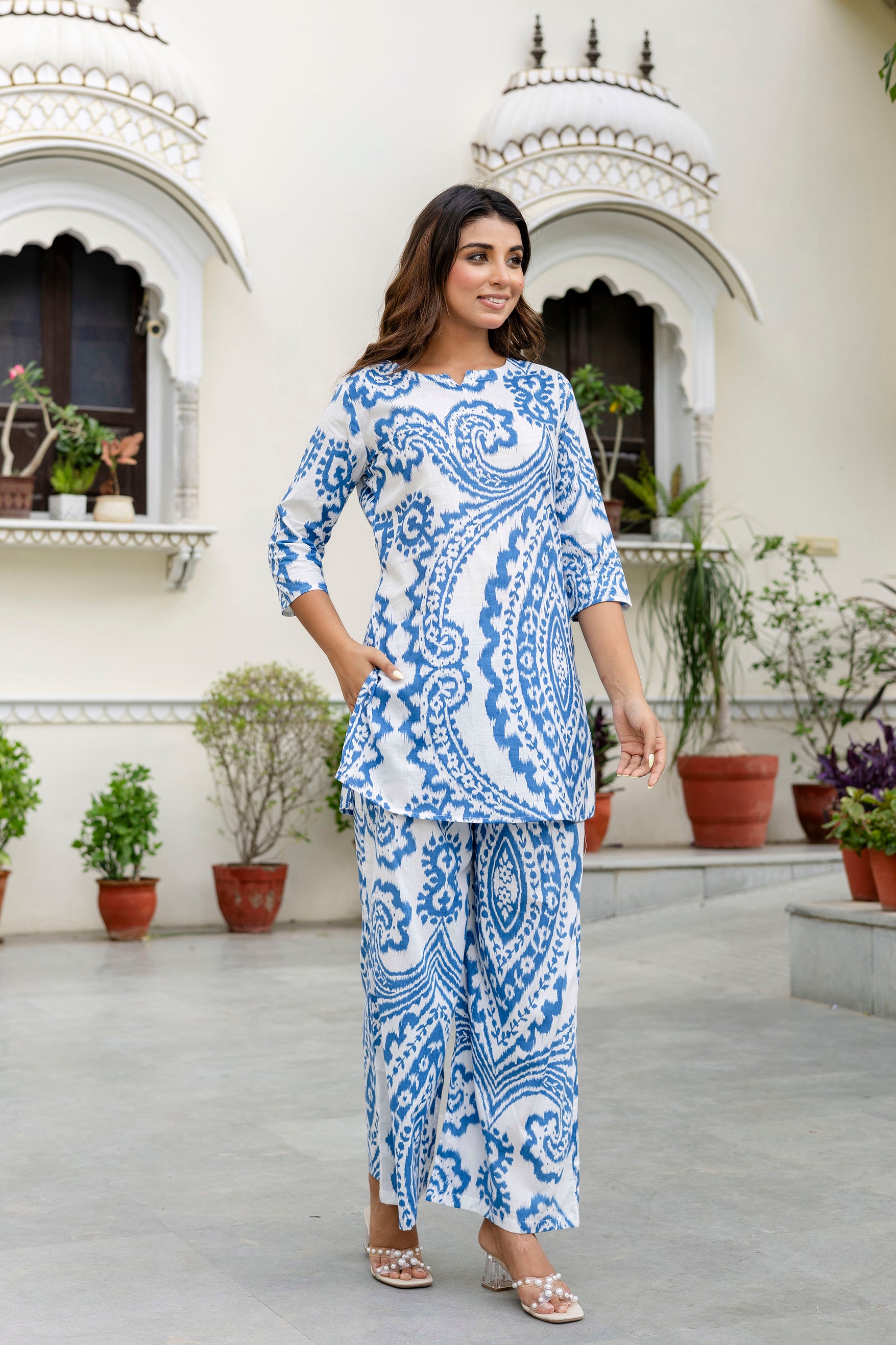 Navy Blue Cotton Abstract Co-ord Set