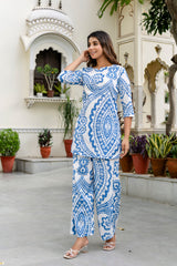 Navy Blue Cotton Abstract Co-ord Set